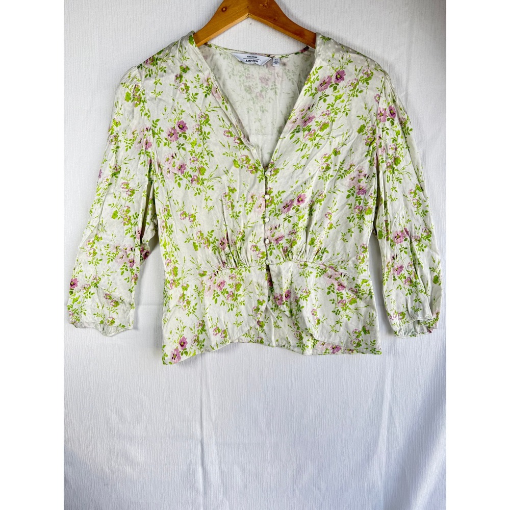 & Other Stories Paris Atelier Floral Swiss Dot Button Front Blouse Size 12